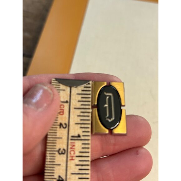 Gold & Black Rectangular Cufflinks With "D" Oval Design Metal Finish - Picture 4 of 6